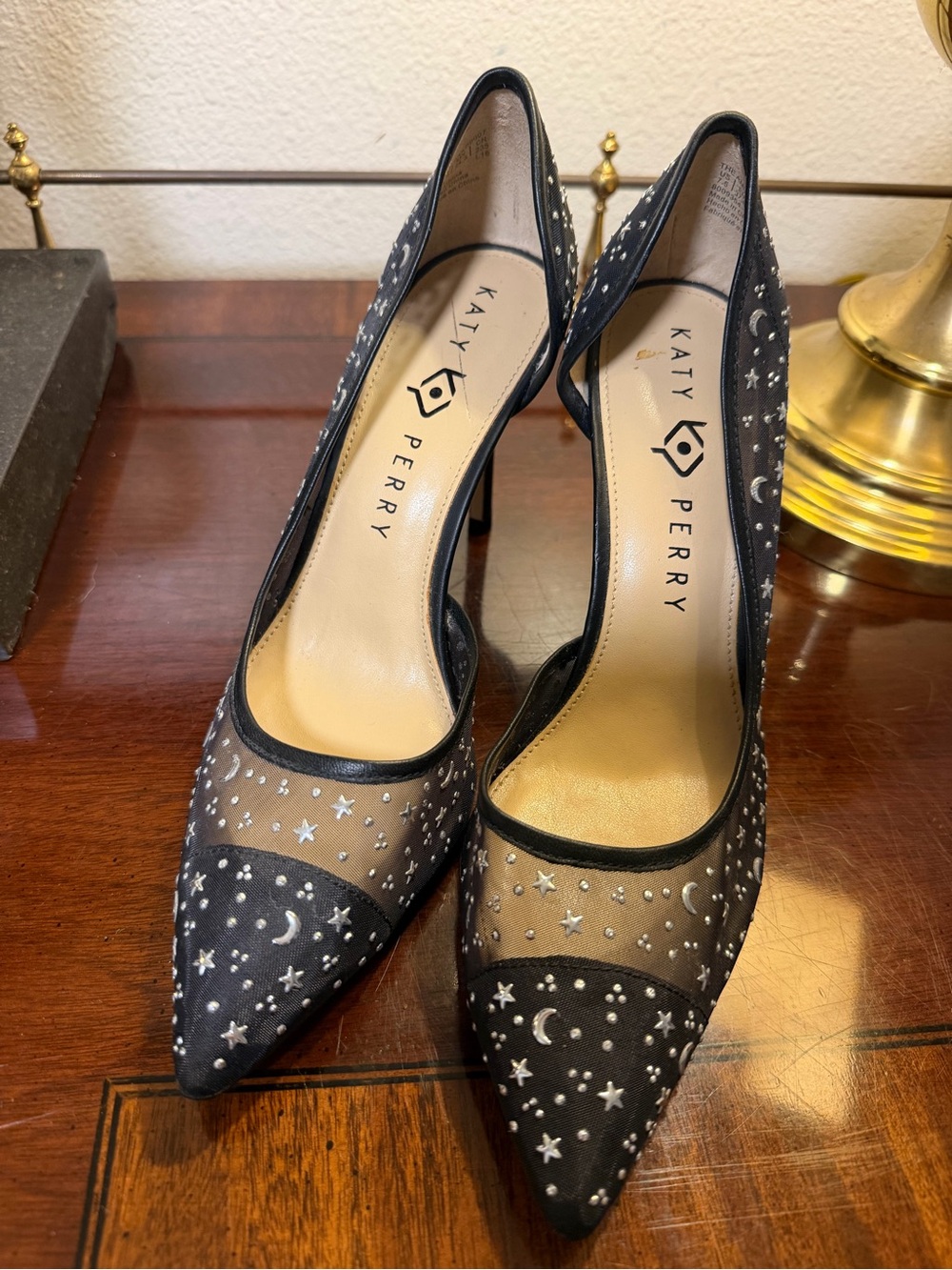 Katy Perry Black Sheer Star & Moon Celestial Space Halloween Pointed-Toe Pumps